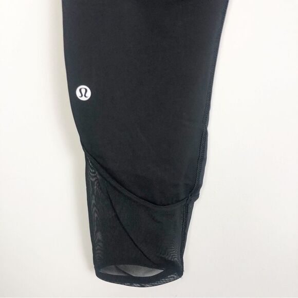 LULULEMON | Solid Black Mesh Detail Crop Leggings Back Zipper Women’s Size 10 - Picture 7 of 11